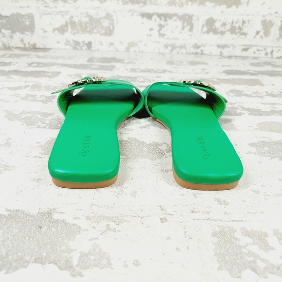 NEW Open Edit Lely Green Square Toe Slide Sandals I648 - Picture 6 of 12
